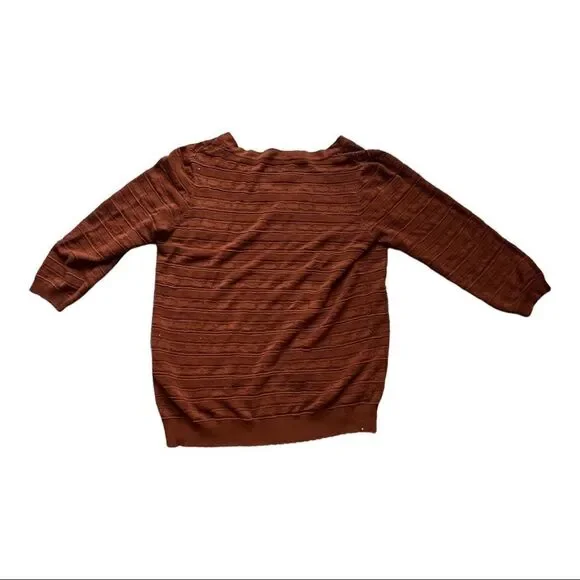 VINTAGE CLEO PETITES V-Neck Pointelle Sweater Size Large Light Brown - Picture 3 of 12